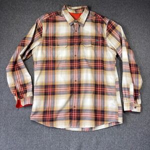Eddie Bauer Mens‎ XL Tall Classic Fit Plaid Flannel Shirt Orange Tan Long Sleeve
